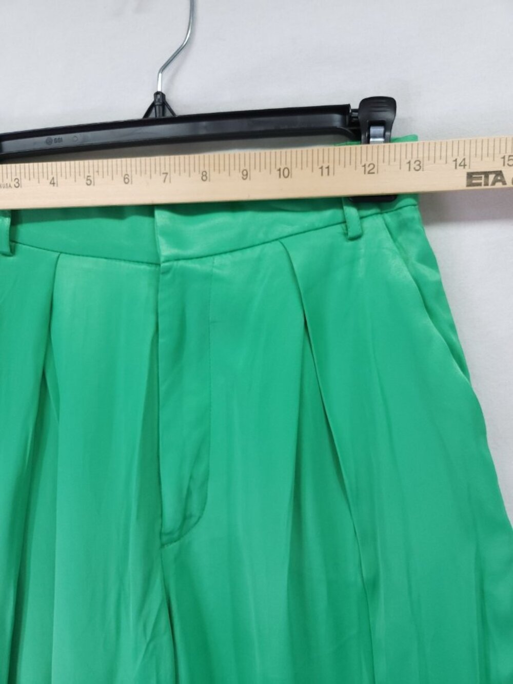 Zara Womens Pants Size XS (26x33) Green Satin Wide Leg Pleated Flowy Palazzo - Picture 5 of 16
